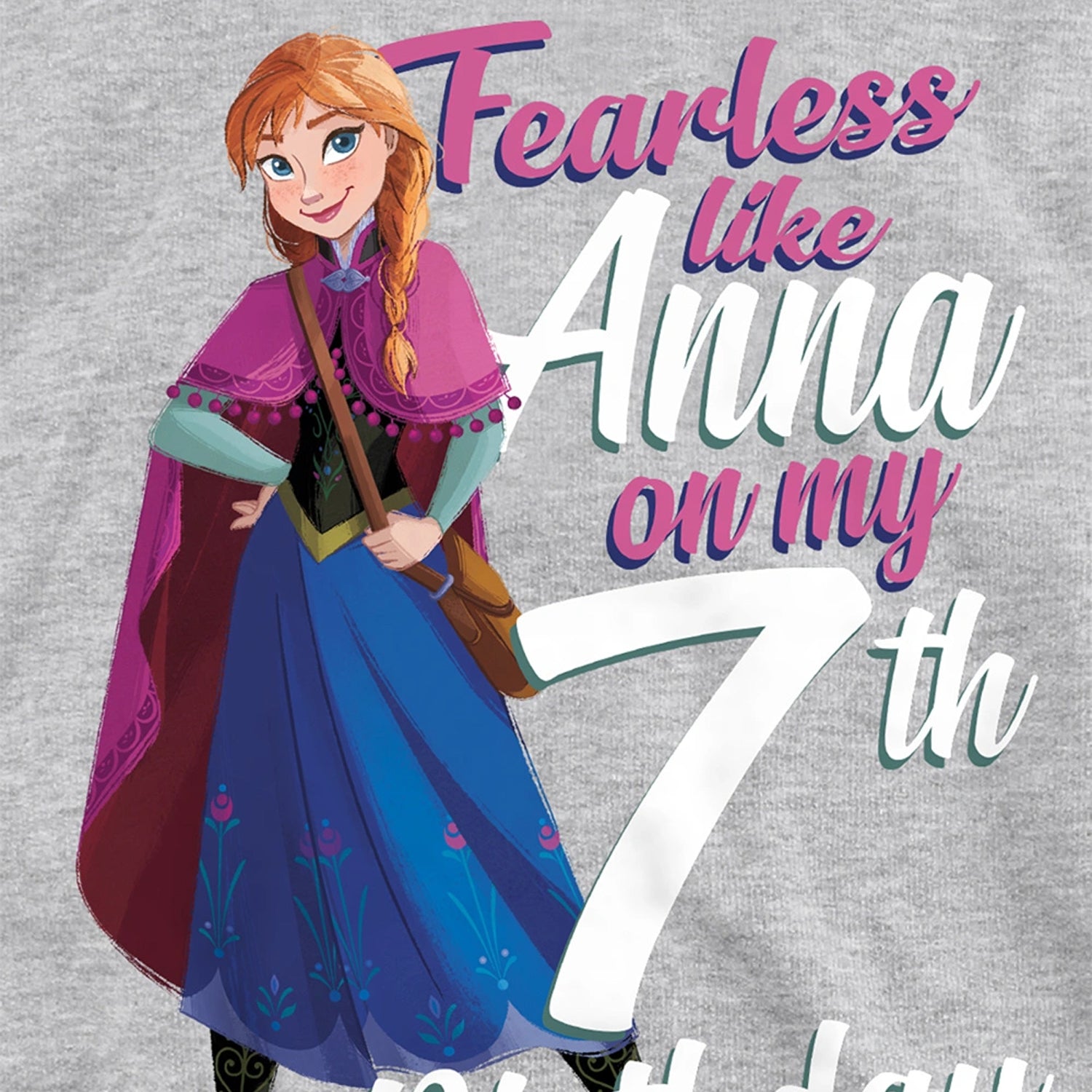 Athletic Heather - Side - Frozen Childrens-Kids Fearless Like Anna Heather 7th Birthday Pullover Hoodie