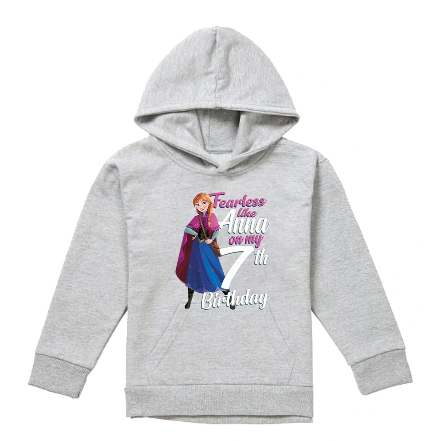 Athletic Heather - Front - Frozen Childrens-Kids Fearless Like Anna Heather 7th Birthday Pullover Hoodie