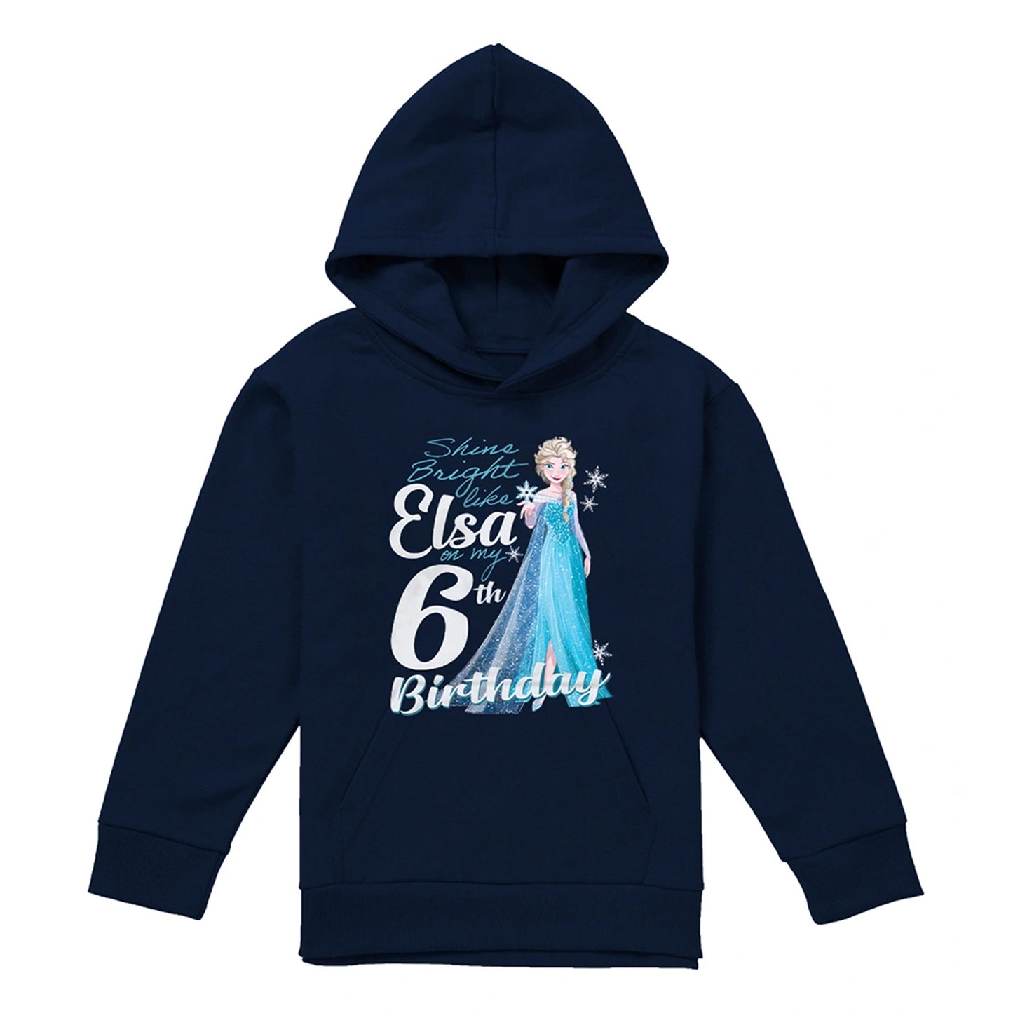 Navy - Front - Frozen Childrens-Kids Bright Like Elsa 6th Birthday Pullover Hoodie