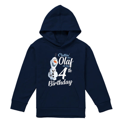 Navy - Front - Frozen Childrens-Kids Chillin Like Olaf 4th Birthday Pullover Hoodie