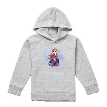 Athletic Heather - Front - Frozen Childrens-Kids Stay Curious Anna Heather Pullover Hoodie