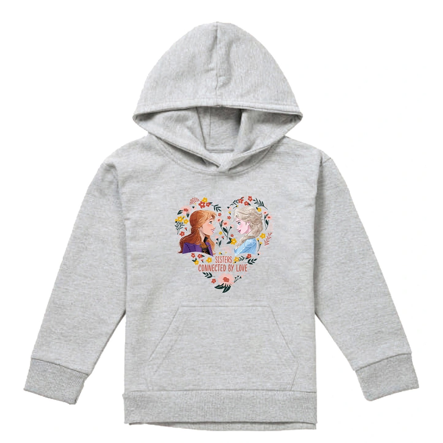 Athletic Heather - Front - Frozen Childrens-Kids Sisters Connected By Love Elsa & Anna Heather Pullover Hoodie