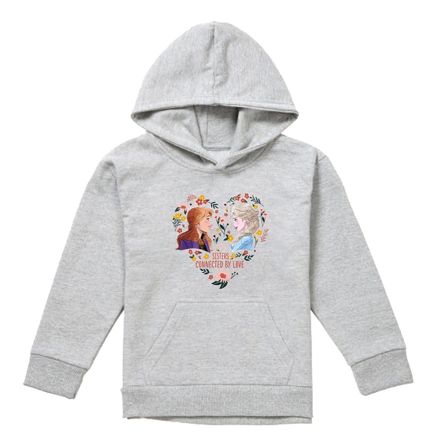 Athletic Heather - Front - Frozen Childrens-Kids Sisters Connected By Love Elsa & Anna Heather Pullover Hoodie