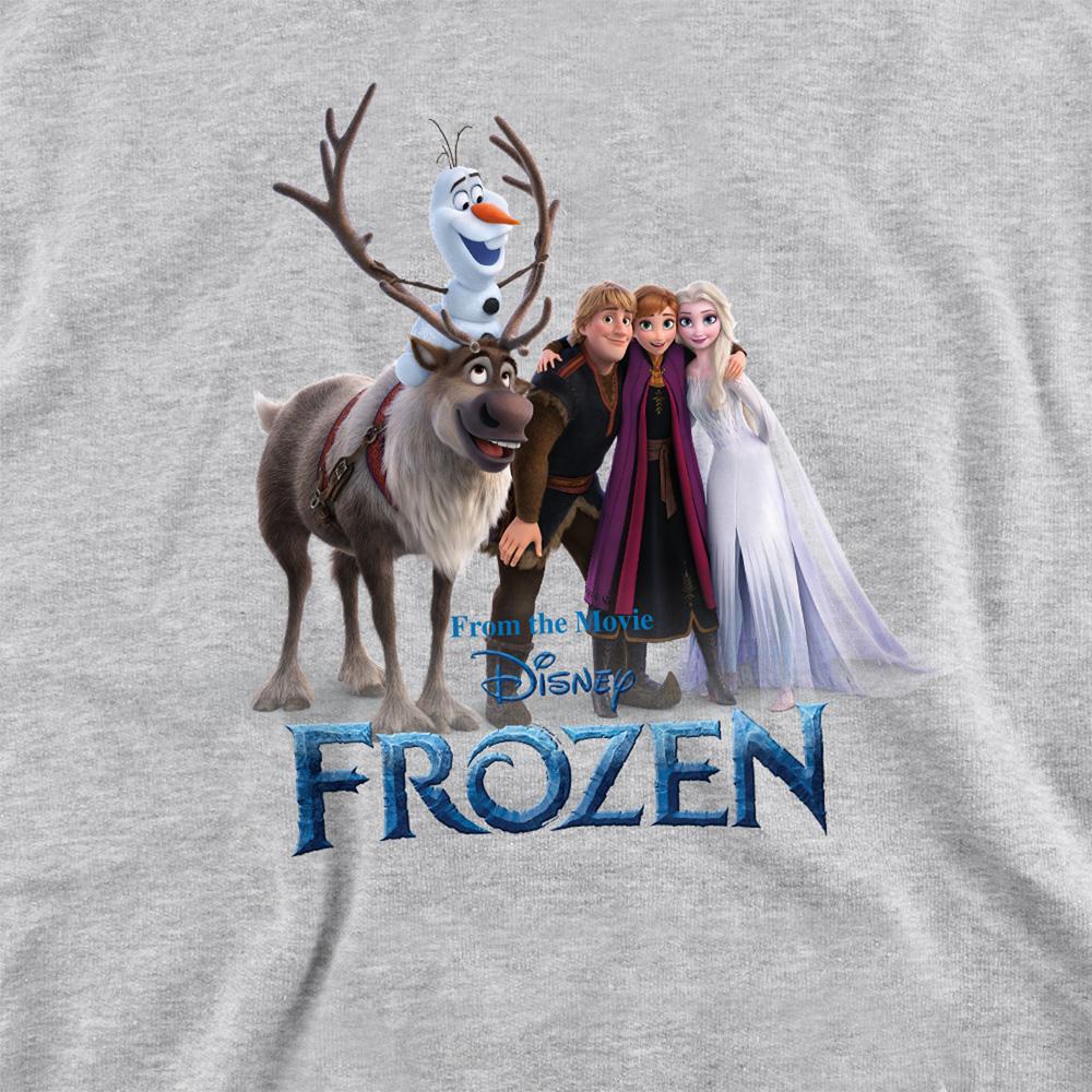 Athletic Heather - Back - Frozen Childrens-Kids Elsa Anna Kristoff Olaf Group Photo Heather Pullover Hoodie