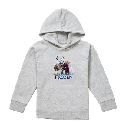 Athletic Heather - Front - Frozen Childrens-Kids Elsa Anna Kristoff Olaf Group Photo Heather Pullover Hoodie