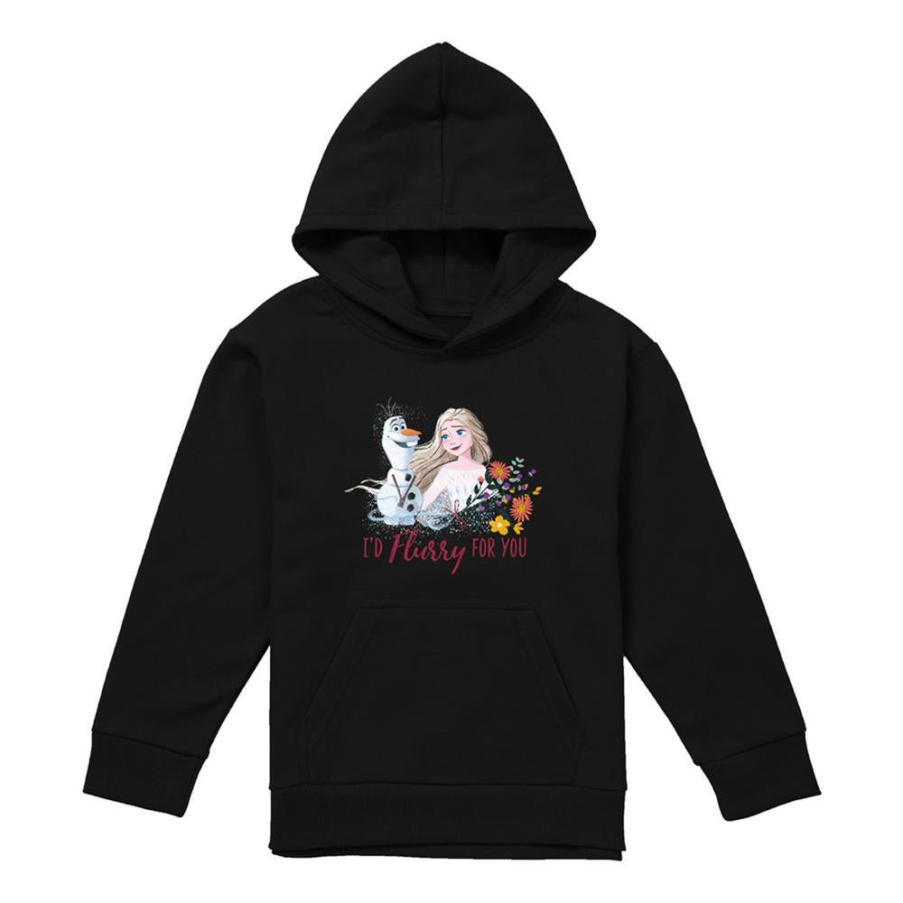 Navy - Front - Frozen Childrens-Kids I´d Flurry For You Elsa & Olaf Valentine`s Day Pullover Hoodie