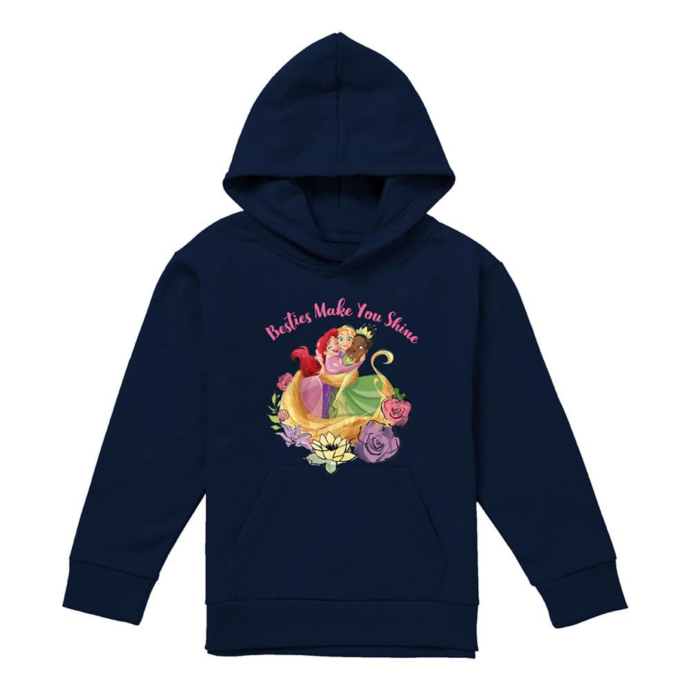 Navy - Front - Disney Princess Childrens-Kids Besties Shine Ariel Rapunzel Tiana Heather Hoodie