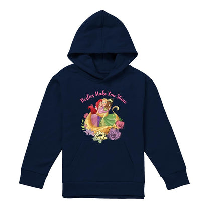Navy - Front - Disney Princess Childrens-Kids Besties Shine Ariel Rapunzel Tiana Heather Hoodie