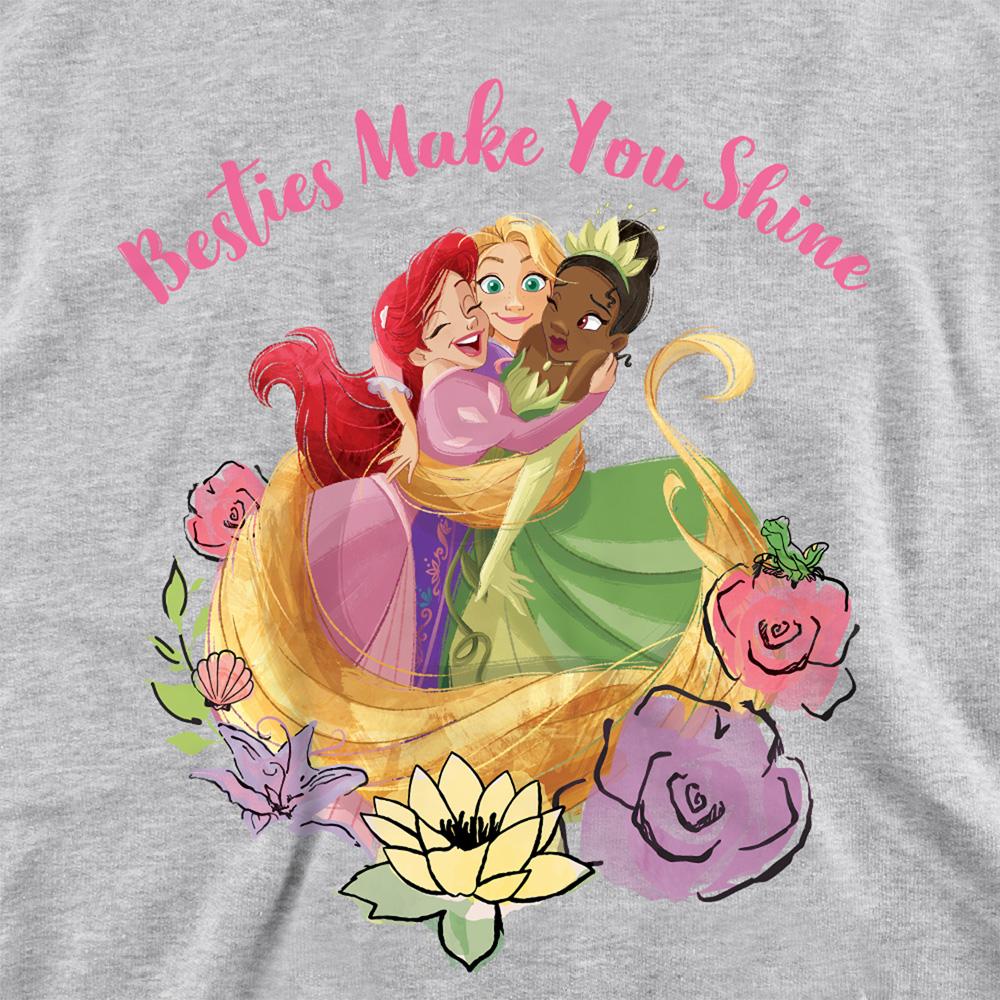 Athletic Heather - Back - Disney Princess Childrens-Kids Besties Shine Ariel Rapunzel Tiana Heather Hoodie