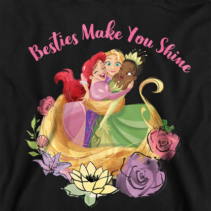 Black - Back - Disney Princess Childrens-Kids Besties Shine Ariel Rapunzel Tiana Heather Hoodie