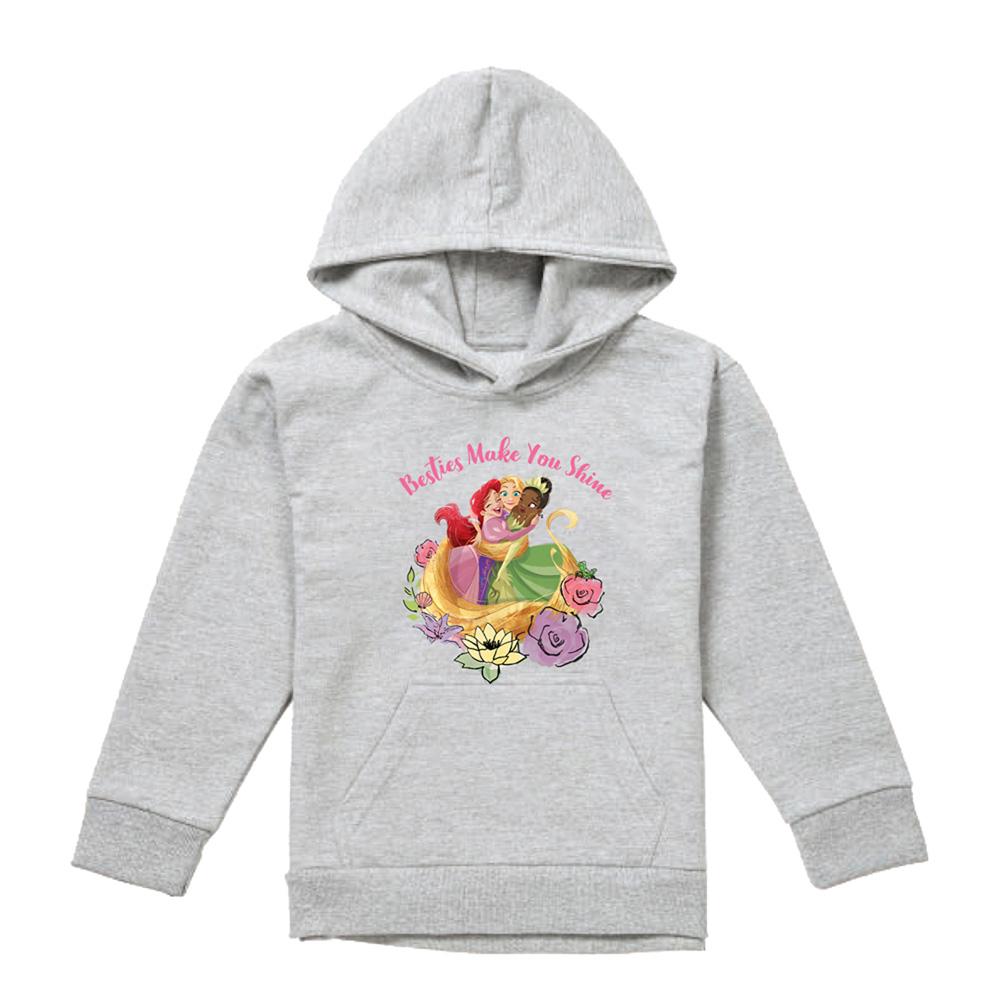 Athletic Heather - Front - Disney Princess Childrens-Kids Besties Shine Ariel Rapunzel Tiana Heather Hoodie