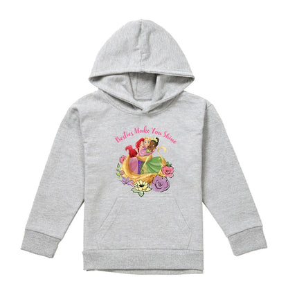 Athletic Heather - Front - Disney Princess Childrens-Kids Besties Shine Ariel Rapunzel Tiana Heather Hoodie
