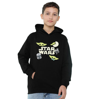 Black - Front - Star Wars The Mandalorian Childrens-Kids Grogu Badge Hoodie