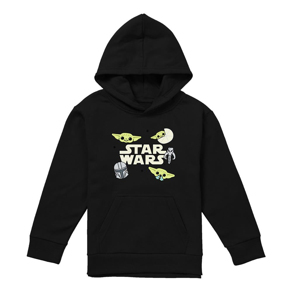 Black - Lifestyle - Star Wars The Mandalorian Childrens-Kids Grogu Badge Hoodie