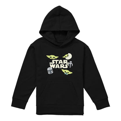 Black - Lifestyle - Star Wars The Mandalorian Childrens-Kids Grogu Badge Hoodie