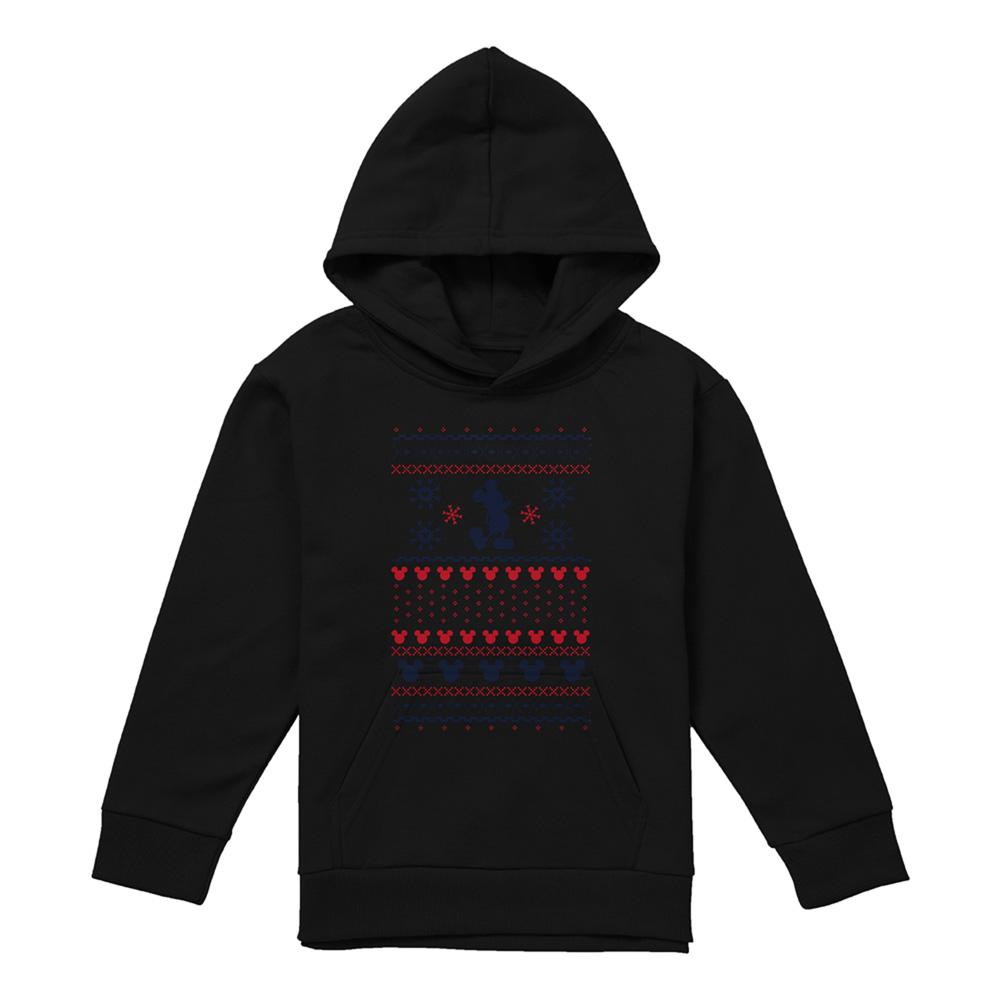 Black - Front - Mickey Mouse Childrens-Kids Christmas Sweater Hoodie