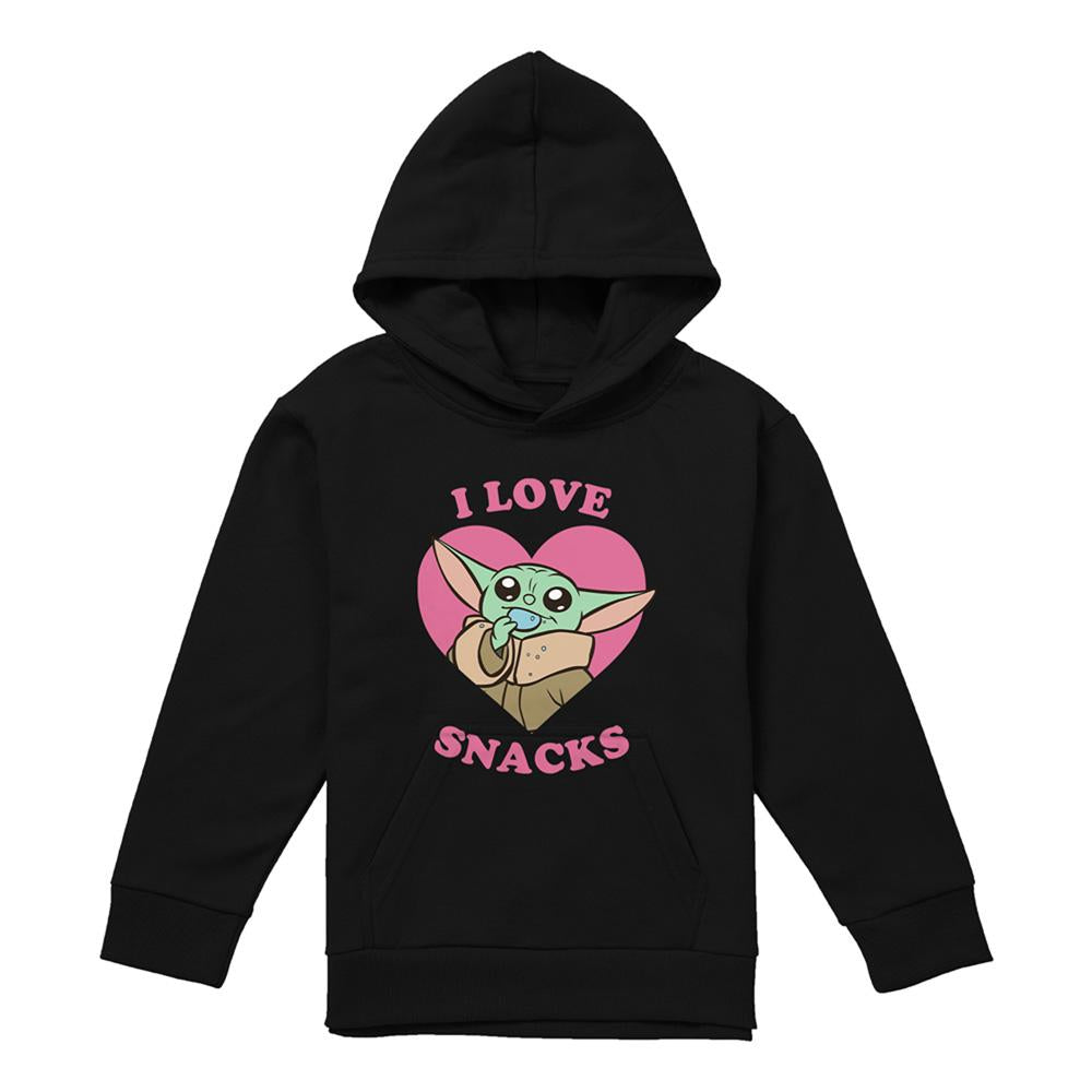 Black - Lifestyle - Star Wars The Mandalorian Childrens-Kids I Love Snacks Grogu Hoodie