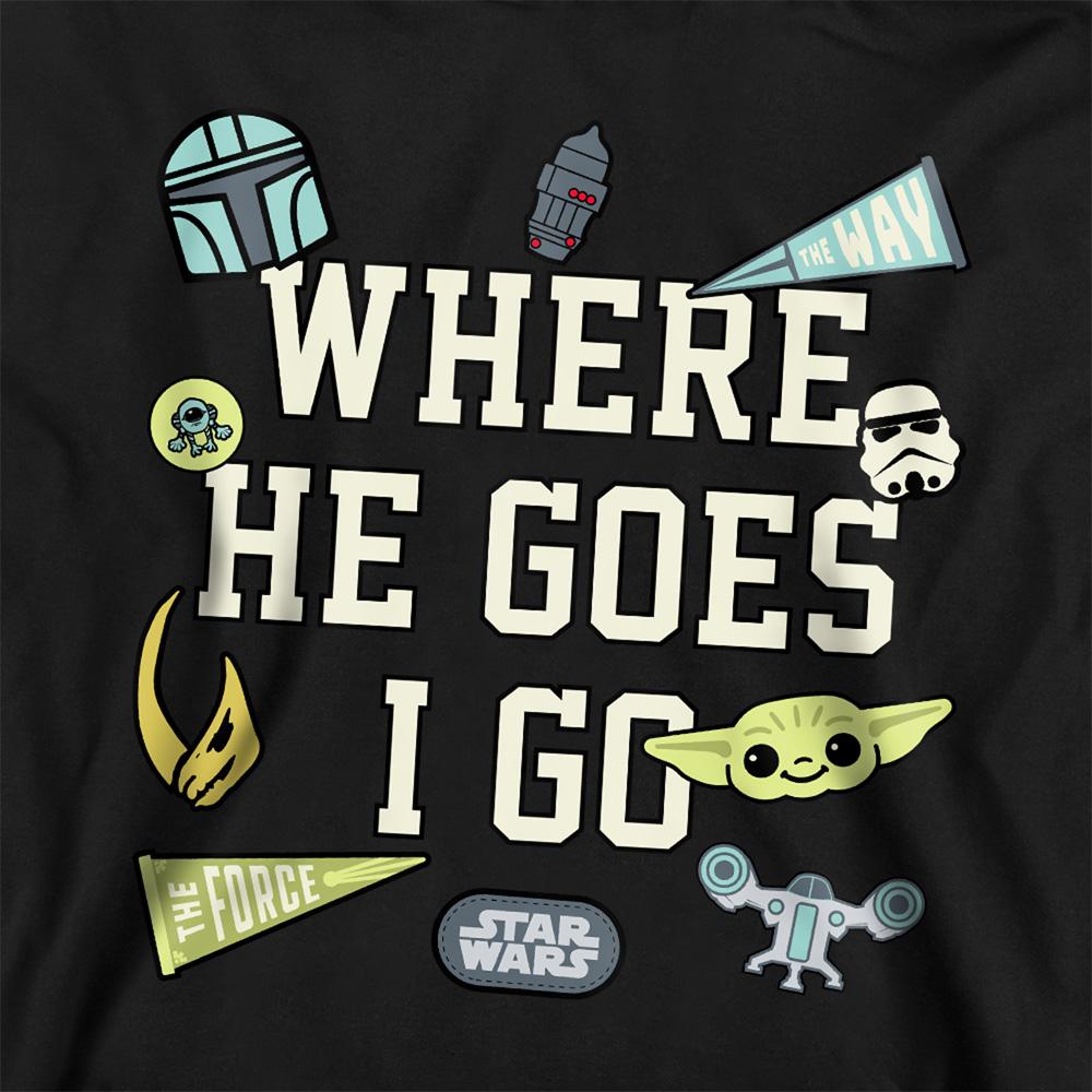 Navy - Back - Star Wars The Mandalorian Childrens-Kids Where He Goes Badges Grogu Hoodie