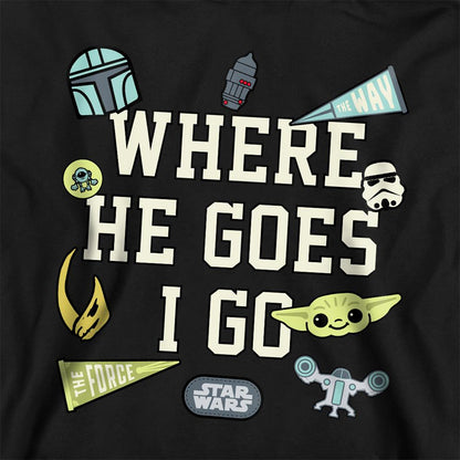 Navy - Back - Star Wars The Mandalorian Childrens-Kids Where He Goes Badges Grogu Hoodie
