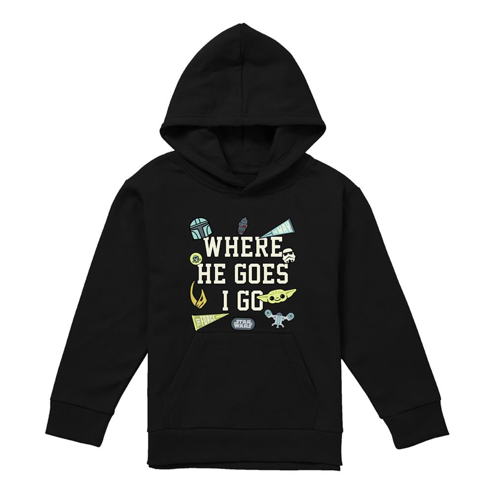 Navy - Lifestyle - Star Wars The Mandalorian Childrens-Kids Where He Goes Badges Grogu Hoodie