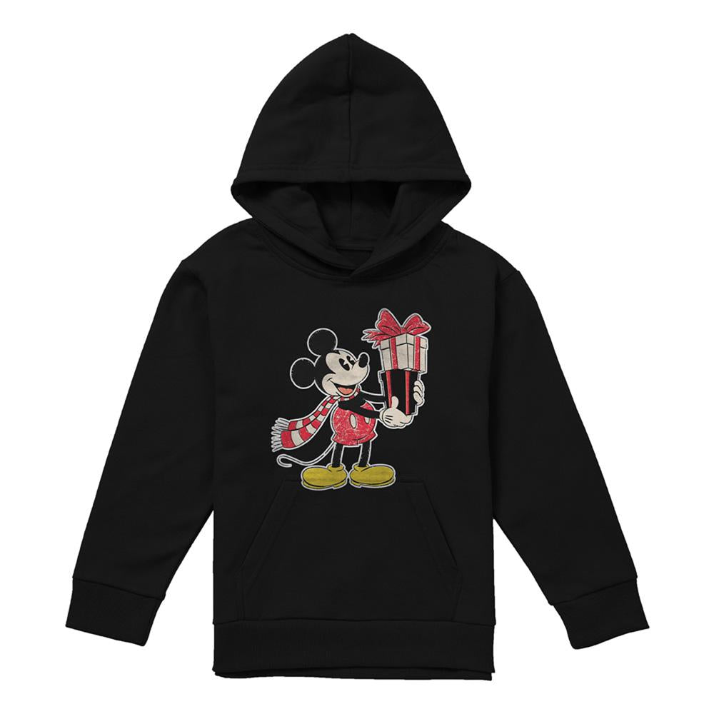 Navy - Front - Mickey Mouse Childrens-Kids Present Christmas Hoodie