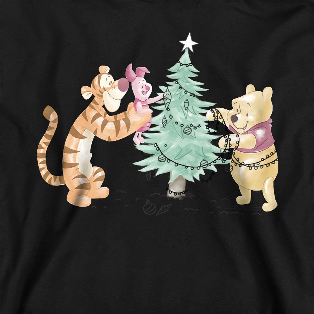 Black - Back - Winnie the Pooh Childrens-Kids Trimming The Christmas Tree Hoodie