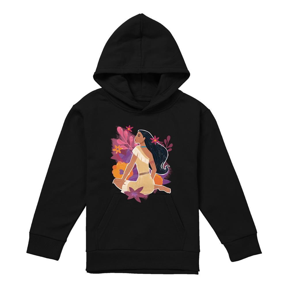 Navy - Front - Pocahontas Childrens-Kids Flowers Hoodie
