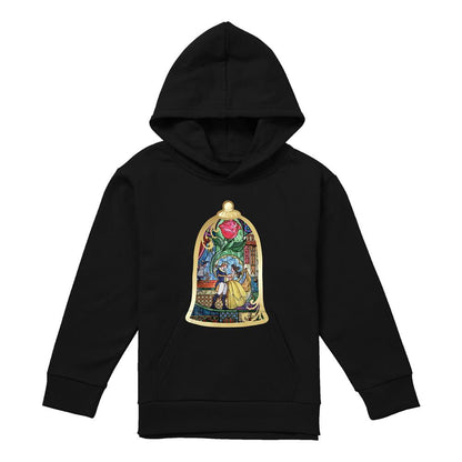 Black - Front - Beauty And The Beast Childrens-Kids Stained Glass Hoodie