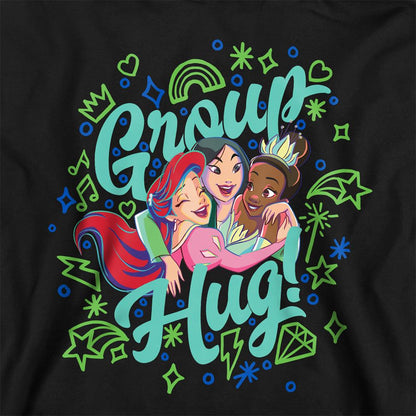 Black - Back - Disney Princess Childrens-Kids Ariel Mulan Tiana Group Hug Hoodie