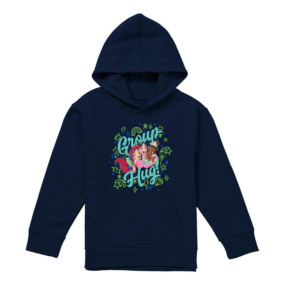 Black-Black - Front - Disney Princess Childrens-Kids Ariel Mulan Tiana Group Hug Hoodie