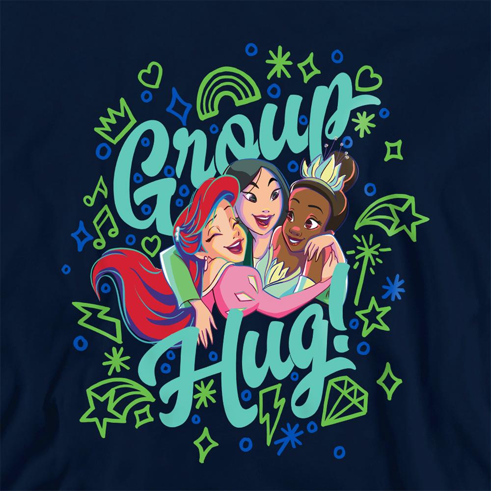 Black-Black - Back - Disney Princess Childrens-Kids Ariel Mulan Tiana Group Hug Hoodie