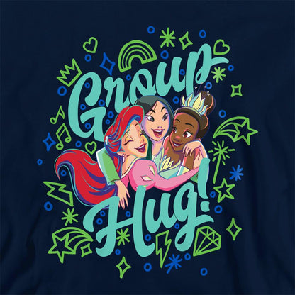 Black-Black - Back - Disney Princess Childrens-Kids Ariel Mulan Tiana Group Hug Hoodie