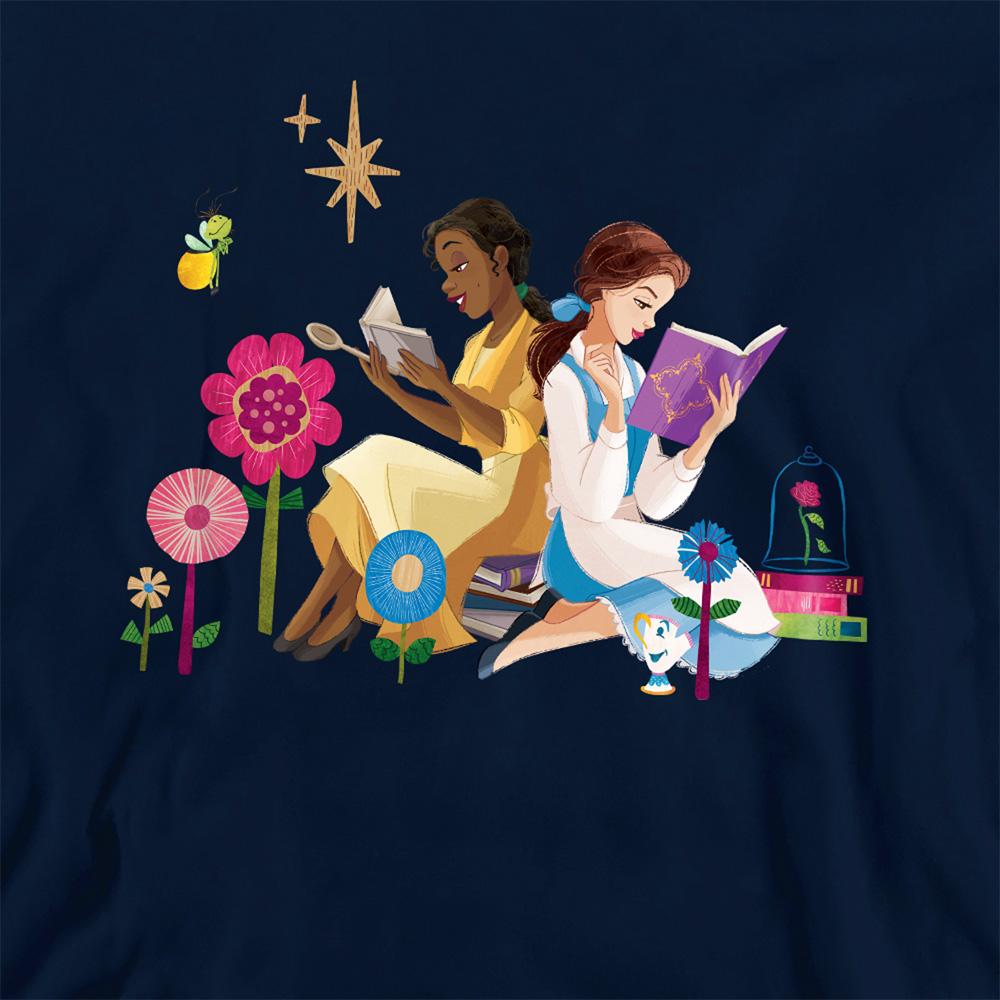 Navy - Back - Disney Princess Childrens-Kids Love To Read Tiana & Belle Hoodie