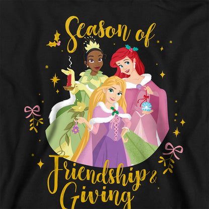 Black - Back - Disney Princess Childrens-Kids Season Of Giving Ariel And Tiana Heather Christmas Hoodie