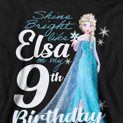 Athletic Heather - Back - Frozen Childrens-Kids Bright Like Elsa Heather 9th Birthday Pullover Hoodie