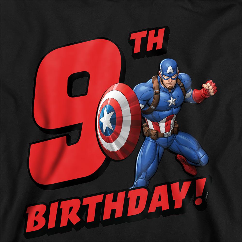 Athletic Heather - Back - Captain America Childrens-Kids Heather Pull Over 9th Birthday Hoodie