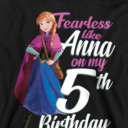 Athletic Heather - Back - Frozen Childrens-Kids Fearless Like Anna Heather 5th Birthday Pullover Hoodie