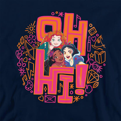 Navy - Back - Disney Princess Childrens-Kids Oh Hi! Merida Moana Snow White Pullover Hoodie