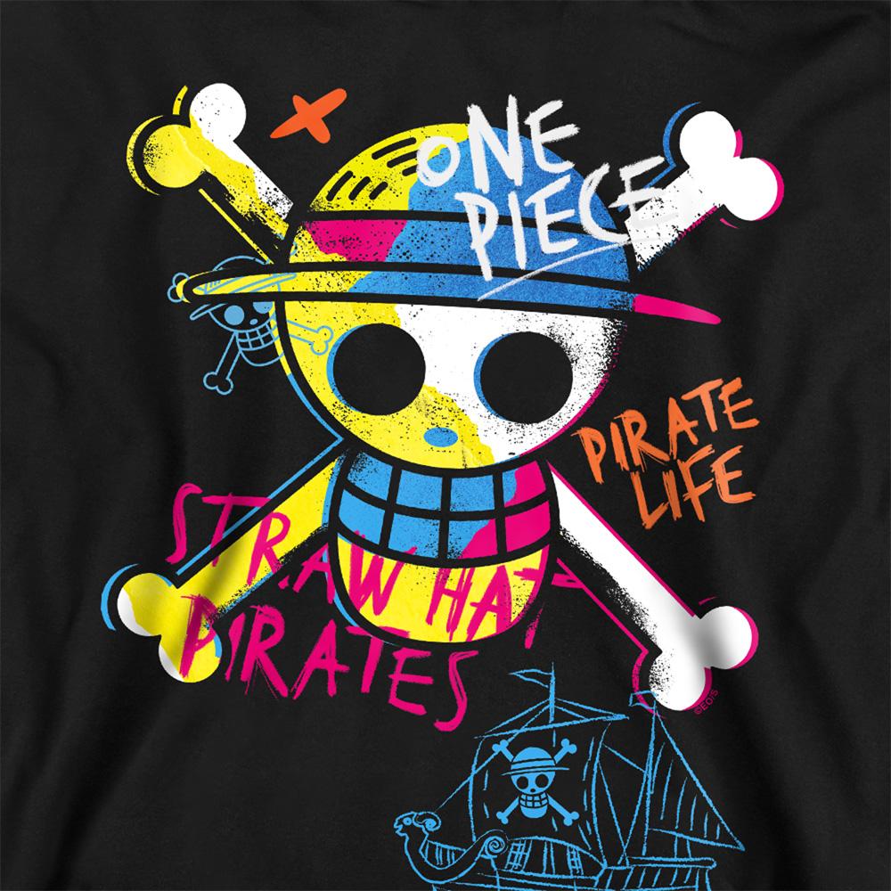 Black - Side - One Piece Childrens-Kids Jolly Roger Graffiti Hoodie