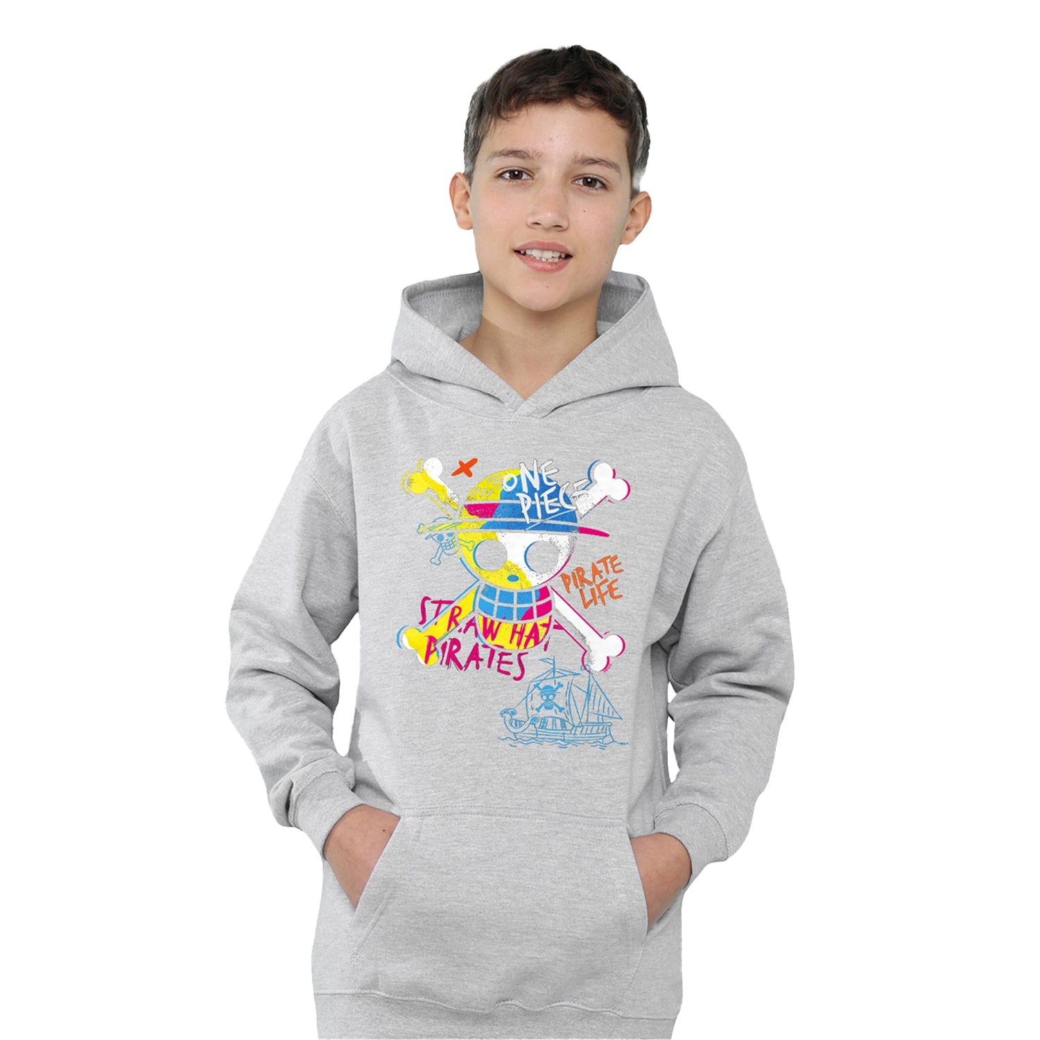Athletic Heather - Lifestyle - One Piece Childrens-Kids Jolly Roger Graffiti Hoodie