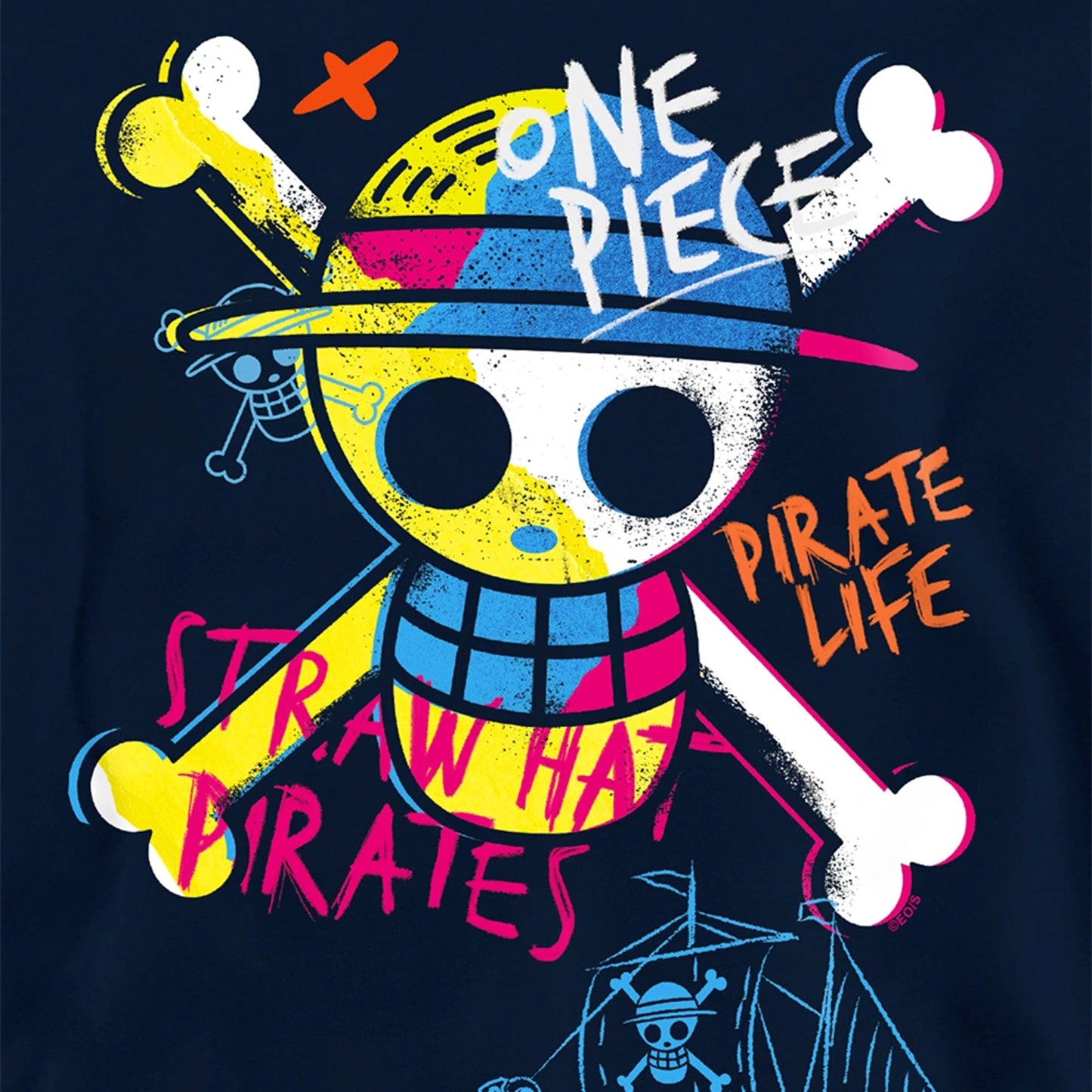Navy - Side - One Piece Childrens-Kids Jolly Roger Graffiti Hoodie