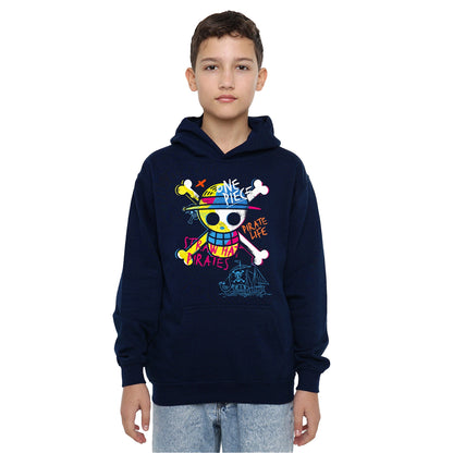 Navy - Lifestyle - One Piece Childrens-Kids Jolly Roger Graffiti Hoodie