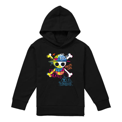 Black - Front - One Piece Childrens-Kids Jolly Roger Graffiti Hoodie