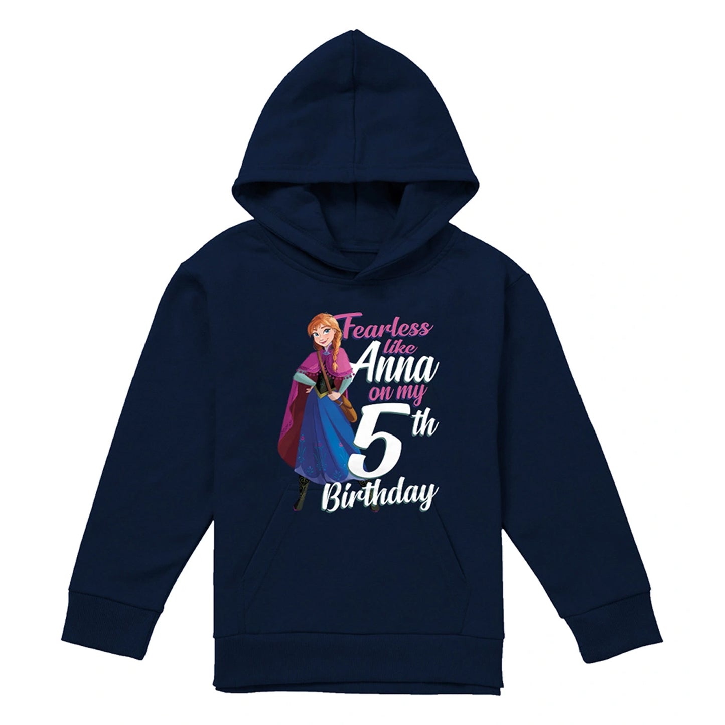 Navy - Front - Frozen Childrens-Kids Fearless Like Anna 5th Birthday Pullover Hoodie