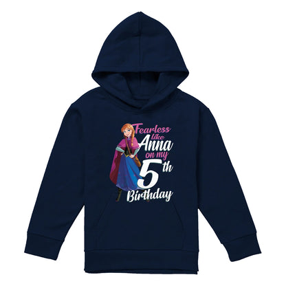 Navy - Front - Frozen Childrens-Kids Fearless Like Anna 5th Birthday Pullover Hoodie
