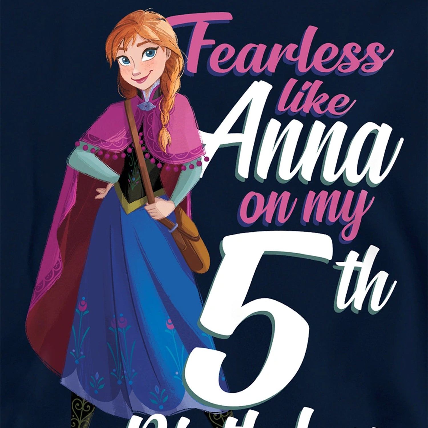 Navy - Side - Frozen Childrens-Kids Fearless Like Anna 5th Birthday Pullover Hoodie