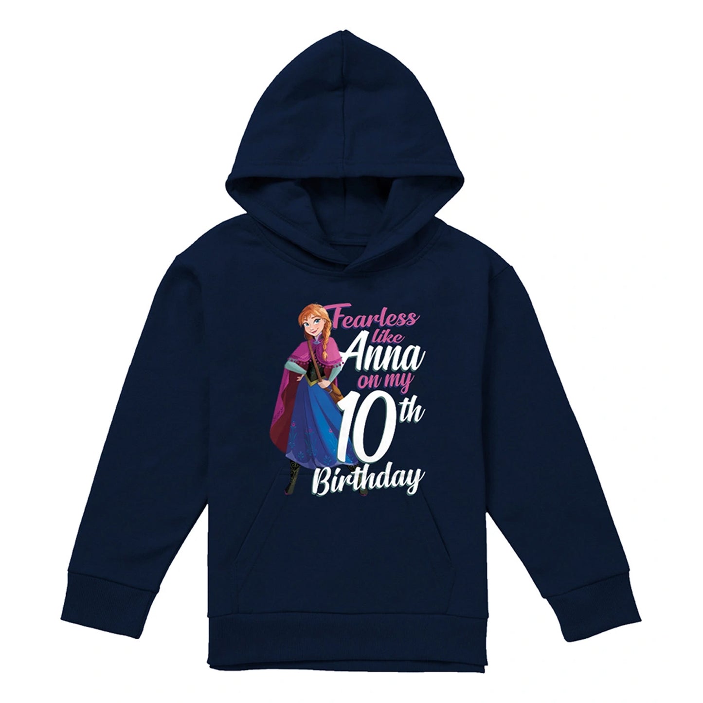 Navy - Front - Frozen Childrens-Kids Fearless Like Anna 10th Birthday Pullover Hoodie