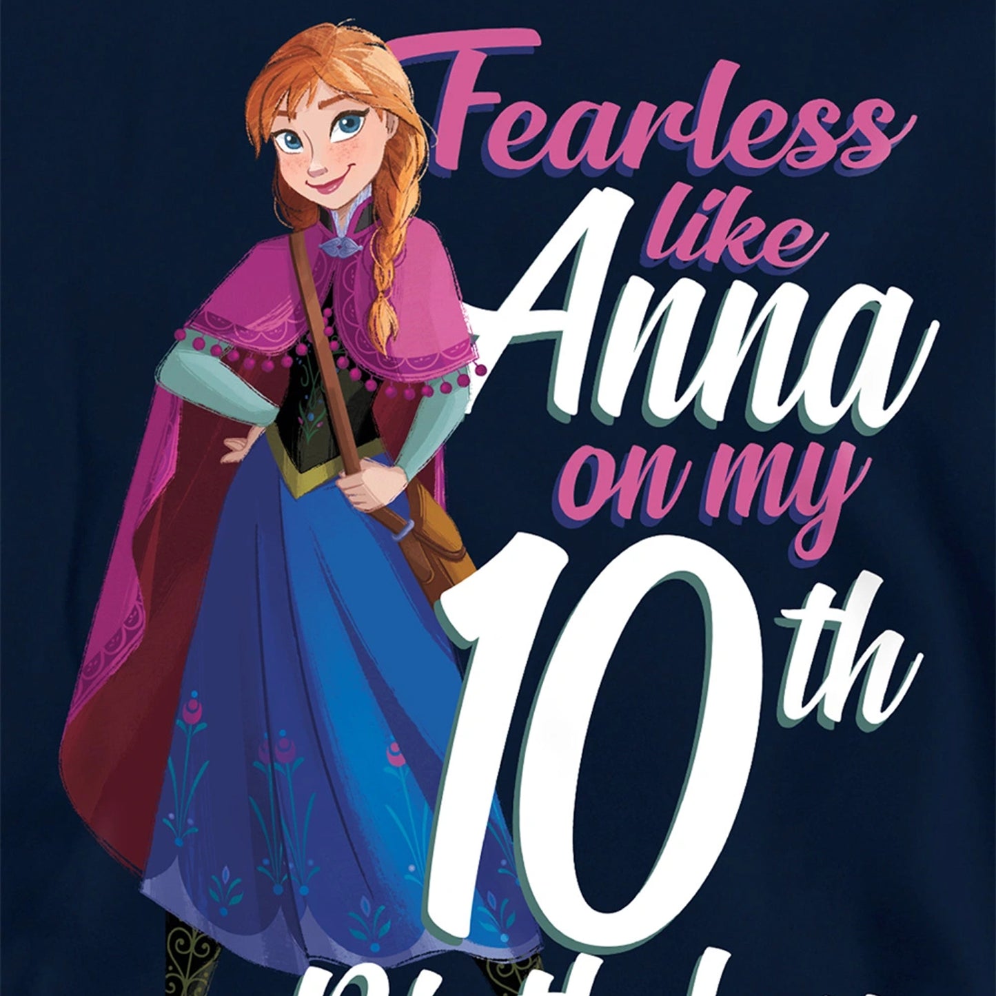 Navy - Side - Frozen Childrens-Kids Fearless Like Anna 10th Birthday Pullover Hoodie