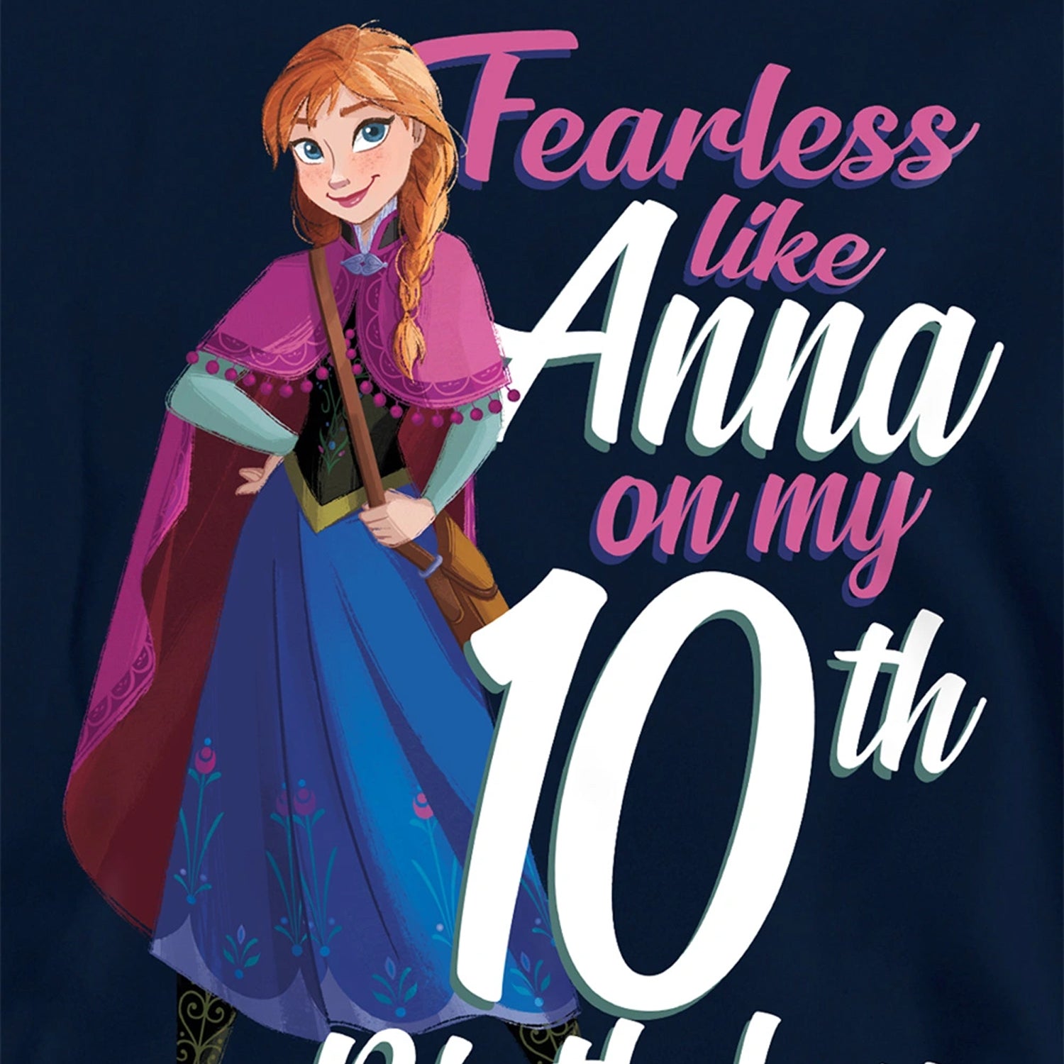 Navy - Side - Frozen Childrens-Kids Fearless Like Anna 10th Birthday Pullover Hoodie
