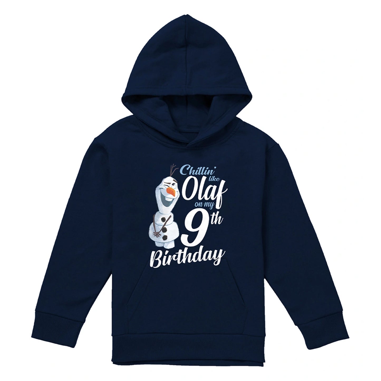 Navy - Front - Frozen Childrens-Kids Chillin Like Olaf 9th Birthday Pullover Hoodie